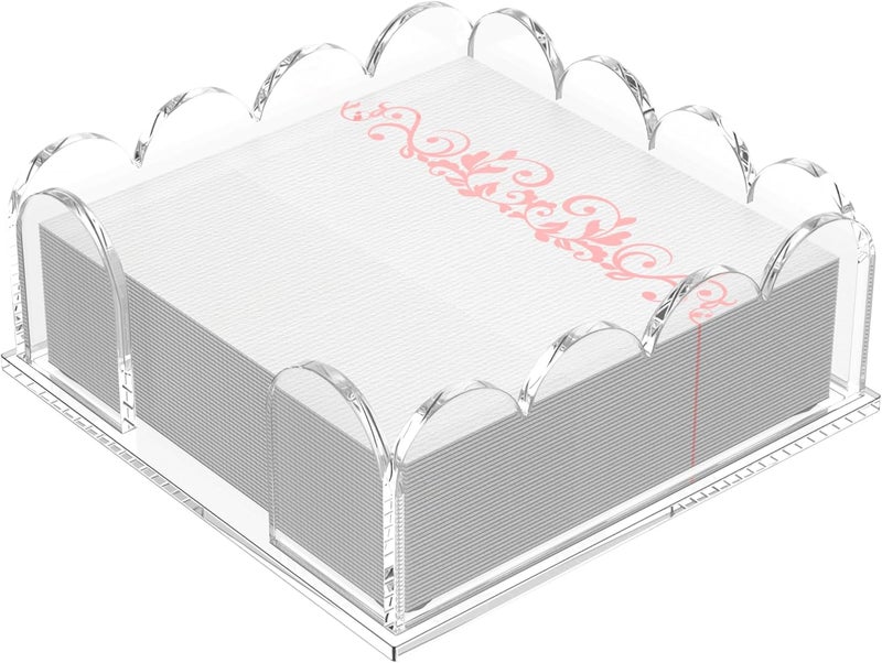 YAGELI Clear Acrylic Napkin Holder – Elegant Scalloped Tray for Cocktail, Bathroom, Kitchen & Dining – Flat Paper Towel & Disposable Napkin Organizer for Weddings, Bars, Hotels and Home（5.9x5.9in) - Image 1